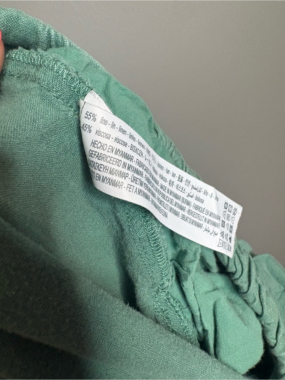 Oysho Linen Blend Cropped Pants Green Elastic Waist Relaxed Fit M - Picture 8 of 8